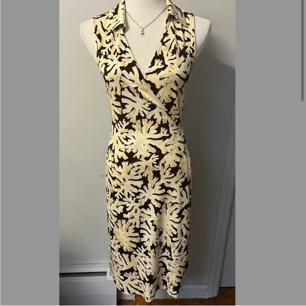 Elegant Cream and Brown Wrap Dress